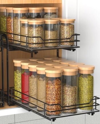 Double-Layer Drawer-Type Spice Rack with Adjustable Metal Basket