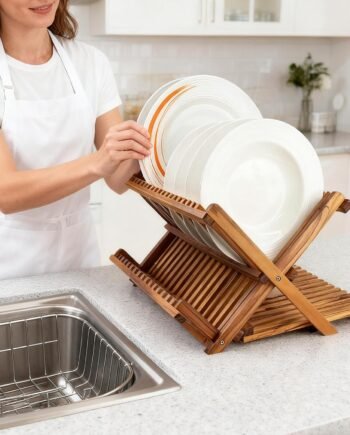 3-Tier Foldable Teak Countertop Dish Rack
