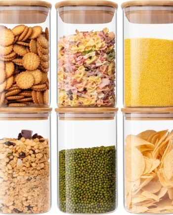 6-Piece Square Glass Storage Jars with Bamboo Lids