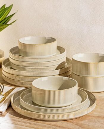 12-Piece Lightweight Speckled Porcelain Dinnerware Set for 4, Scratch Resistant, Oven Microwave Dishwasher Safe