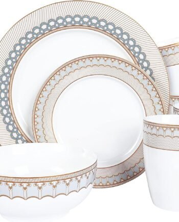 16-Piece Porcelain Dinnerware Set with Mugs, Grey Fish Scale, Brown, Service for 4