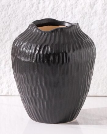 7.8-Inch Black Round Ceramic Vase, Modern Minimalist, Rustic Vintage, for Dried Flowers