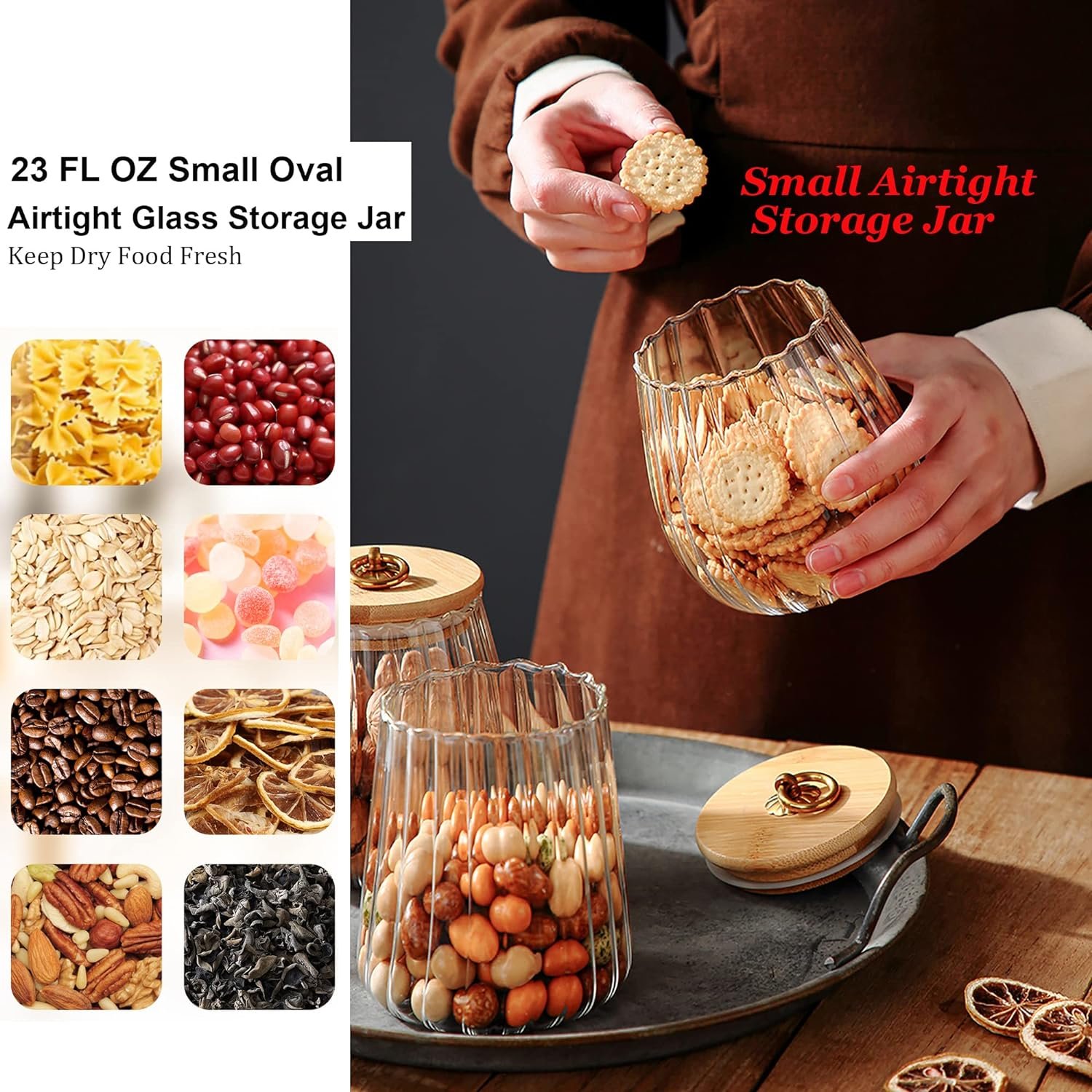 700ml Decorative Glass Jar with Bamboo Lid and Metal Handle