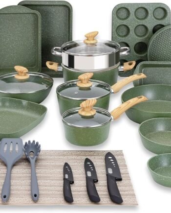 30-Piece Green Granite Induction Nonstick Cookware Set