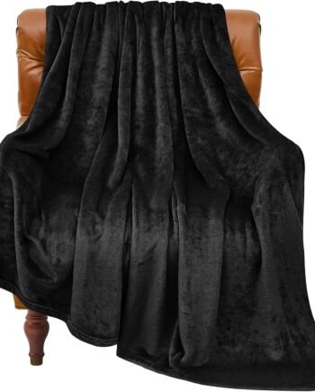 Black Luxury Plush Fleece Throw, Soft Warm Lightweight, 50x60, for Couch Bed Travel