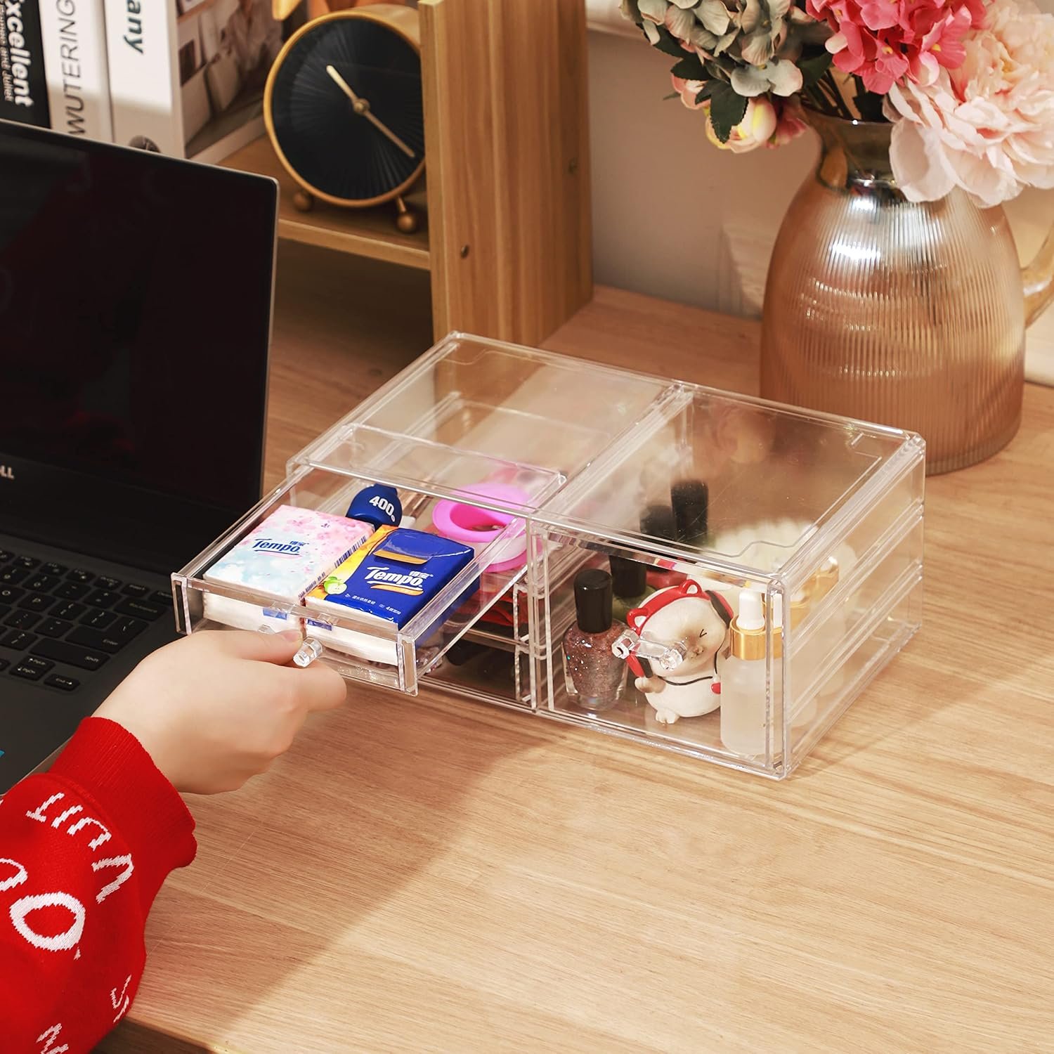 Clear Stackable Acrylic Storage Bins with 4 Drawers