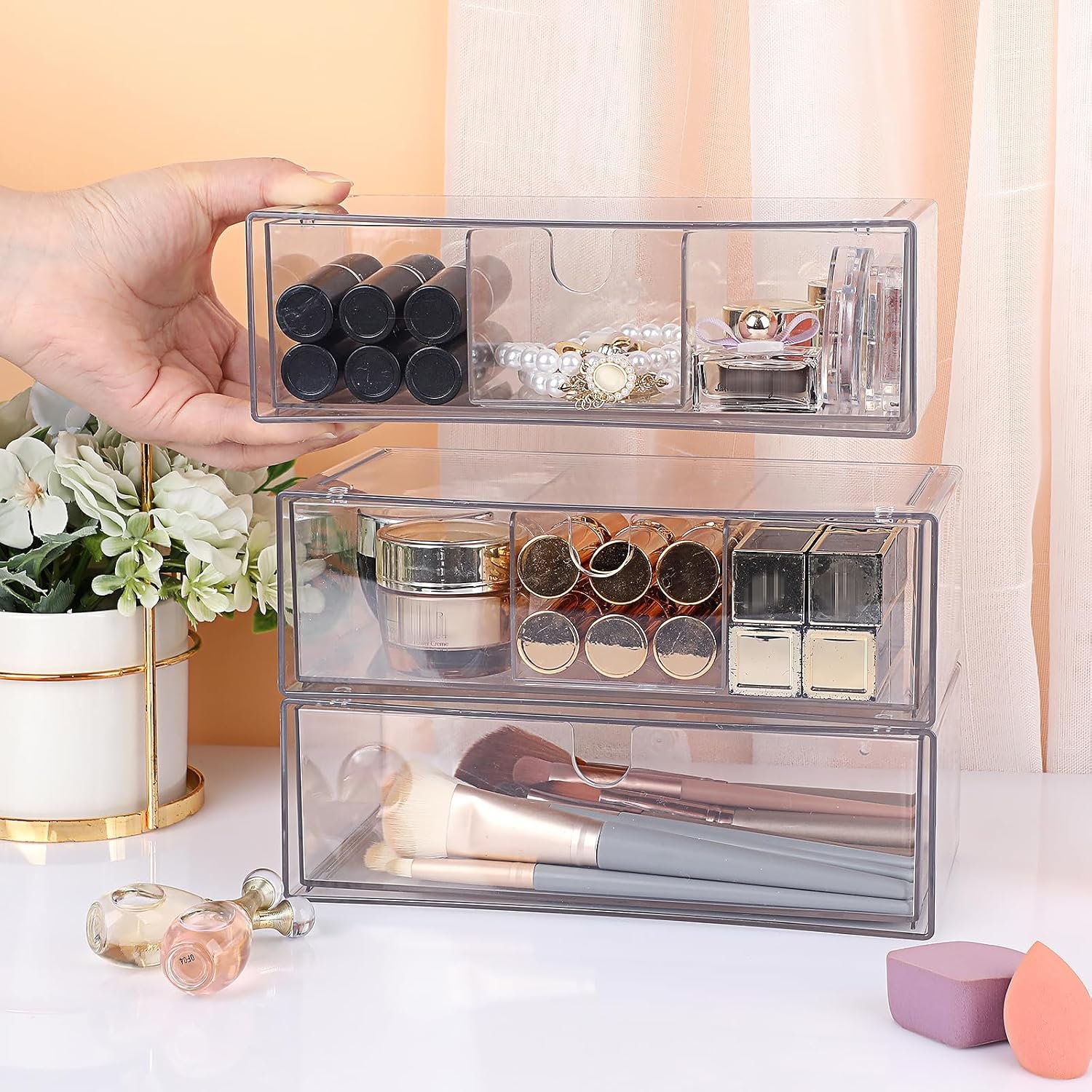 3-Tier Stackable Acrylic Storage Drawers for Makeup