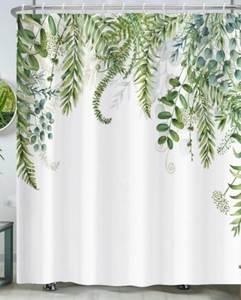 Sage Green Botanical Eucalyptus Leaf Watercolor Shower Curtain, Waterproof, 72x72