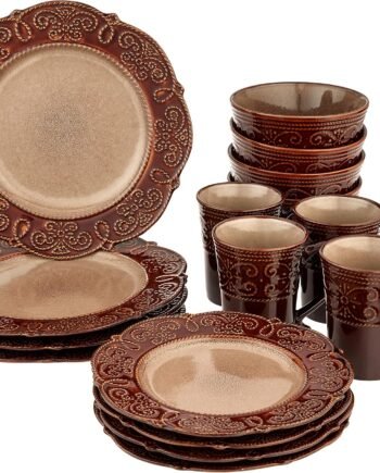 16-Piece Round Scallop Embossed Stoneware Dinnerware Set