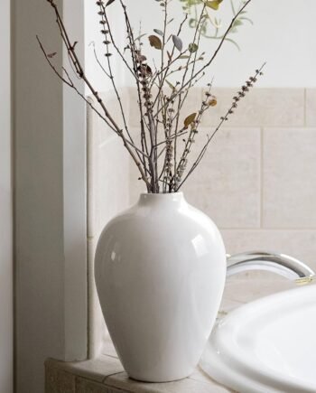 10-Inch White Porcelain Vase, Modern Farmhouse, Large for Pampas Grass