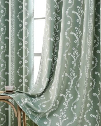 Sage Green Boho Floral Blackout Curtains, 84-Inch, 2 Panels, Vintage Farmhouse Tassel