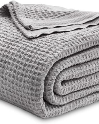 Grey 100% Cotton Waffle Weave Blanket, Breathable Soft, 90x90