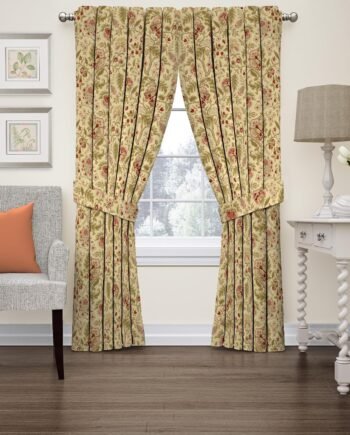 Porcelain Jacobean Floral Rod Pocket Back Tab Curtain, Single Panel, 42x84