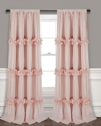 Peach Pink Boho Ruched Butterfly Floral Thermal Blackout Curtains, 54x84, 2 Panels, Rod Pocket