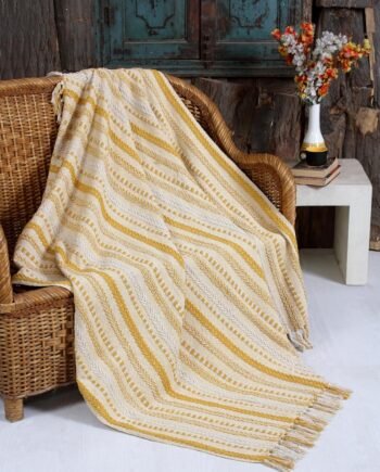 Farm Mustard Handwoven Cotton Boho Throw with Tassels, Soft Cozy, 50x60