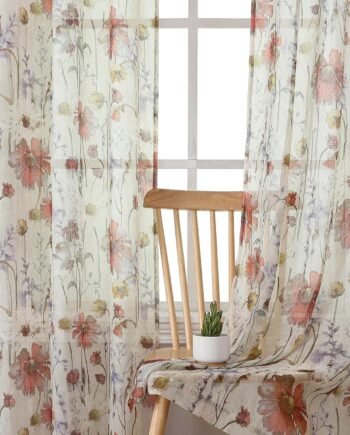 Floral Print Crushed Sheer Curtains, 84-Inch, 2 Panels, Rod Pocket, 42x84