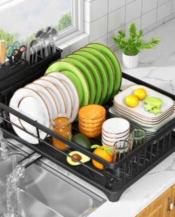 Compact Black Cutlery Drainer with Holder