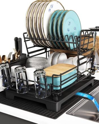Double-Layer Black Stainless Steel Dish Rack with Drain Board