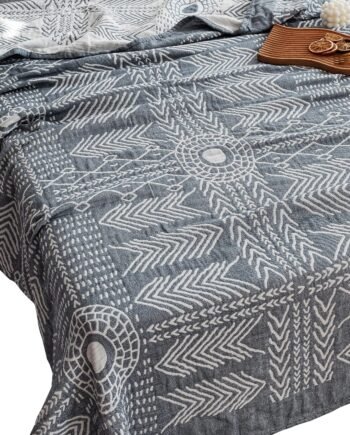 Indian Boho Muslin Lightweight Summer Throw, 100% Combed Cotton 3-Layer, Quick Dry, 60x80